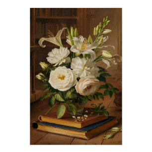 Fine Art Vintage White Roses Oil Painting Poster