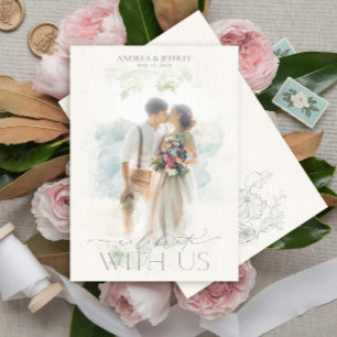 Fine Art Watercolor Grey Floral Photo Wedding  Inv Invitation