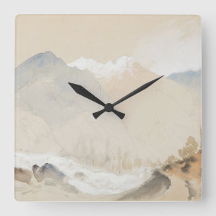 Fine Art Watercolor Landscape Twin Lake Colorado Square Wall Clock