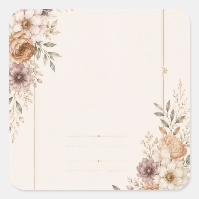 Fine Art Wedding Invitation with Romantic Painted  Square Sticker (Front)