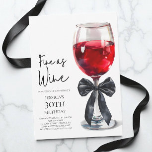 Fine as Wine Elegant Black Bow 30th Birthday Party Invitation