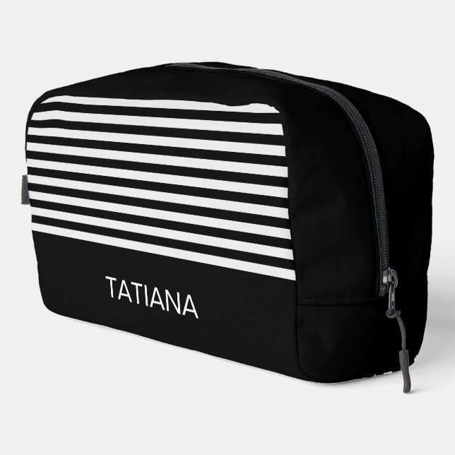 Fine Black and White Horizontal Stripes Pattern Dopp Kit (Right Corner)