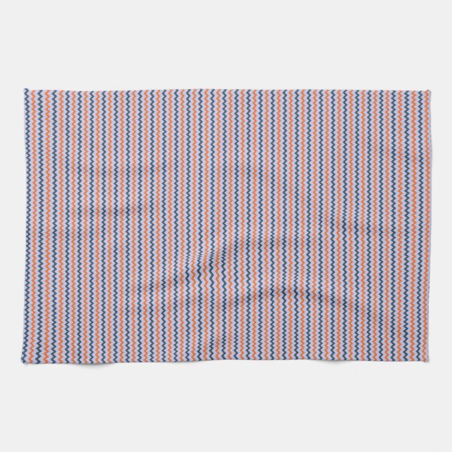 Fine chevron zigzag dark blue orange lilac tea towel (Horizontal)
