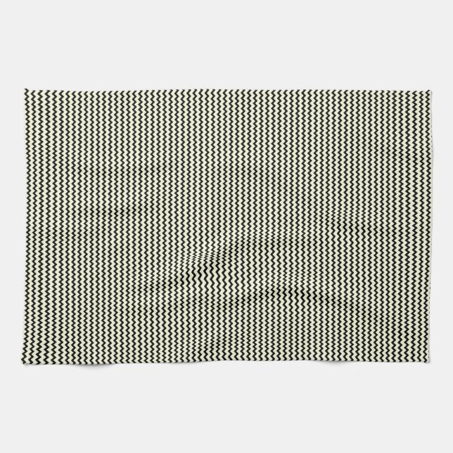 Fine chevron zigzag pattern black and cream tea towel (Horizontal)