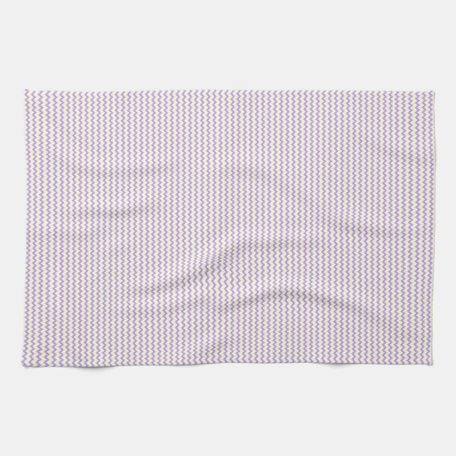 Fine chevron zigzag pattern purple lilac and cream tea towel (Horizontal)