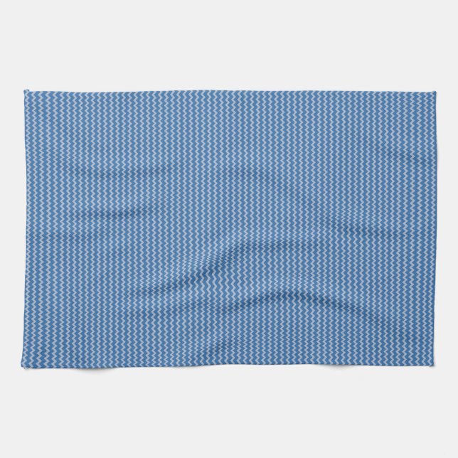Fine chevron zigzag pattern two tones of blue tea towel (Horizontal)