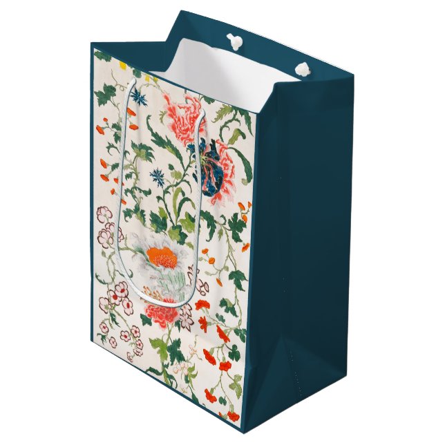 Fine Chinese silk flower design mid 18th century Medium Gift Bag (Front Angled)