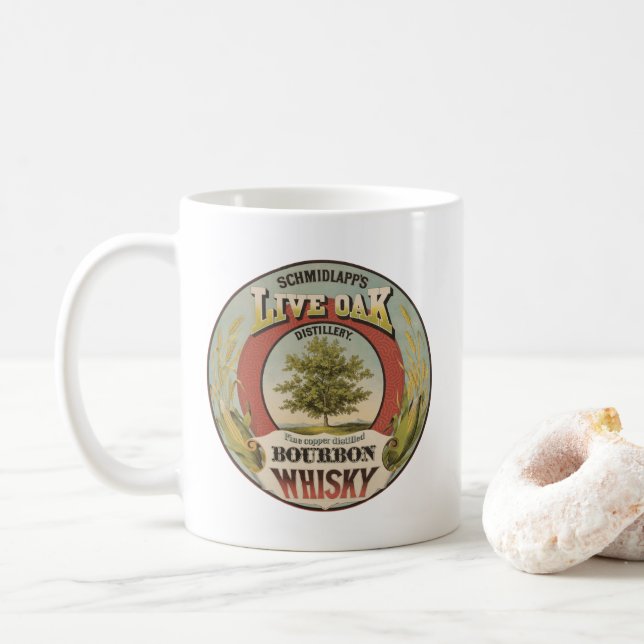 Fine Copper Distilled Bourbon Whisky. Coffee Mug (With Donut)