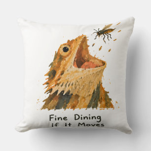 Fine Dining If It Moves Bearded Dragon Art Cushion