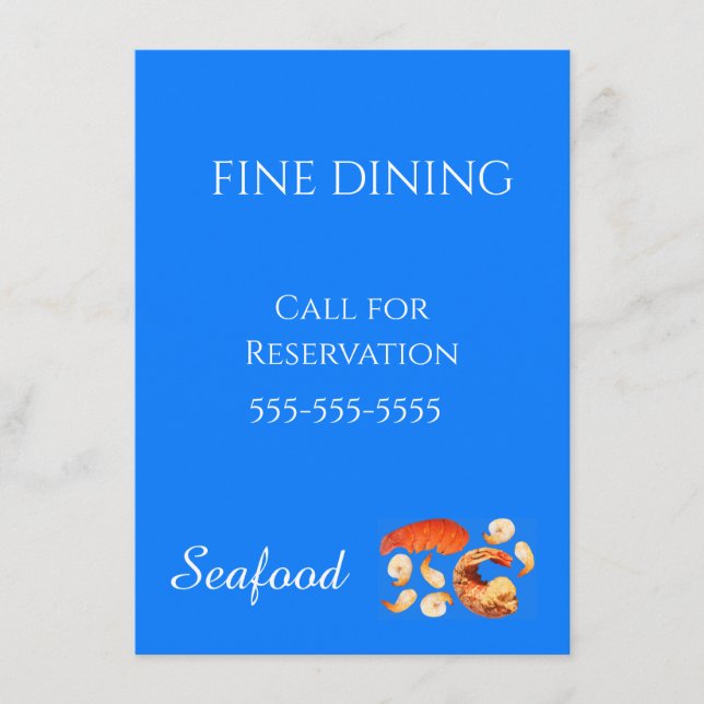 Fine Dining Seafood Customise Blue Backdrop Menu (Front)