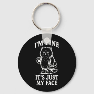 Fine Face Line Art Pallass Cat Coffee Lover Key Ring
