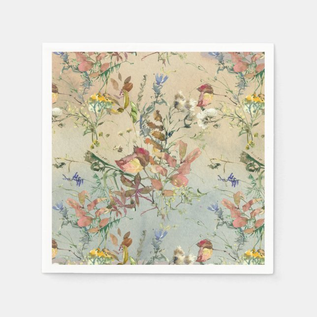 FINE FALL | Watercolor Autumn Foliage Botanical Napkin (Front)