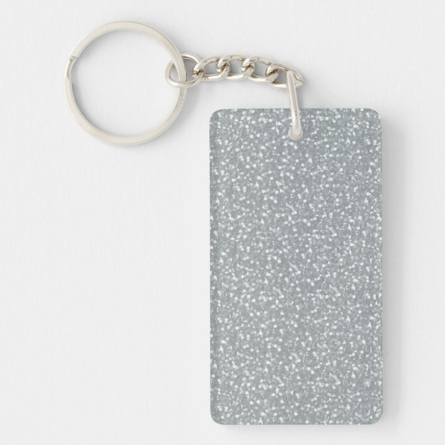 Fine Faux Glitter Shiny Sparkles Silver White Key Ring (Front)