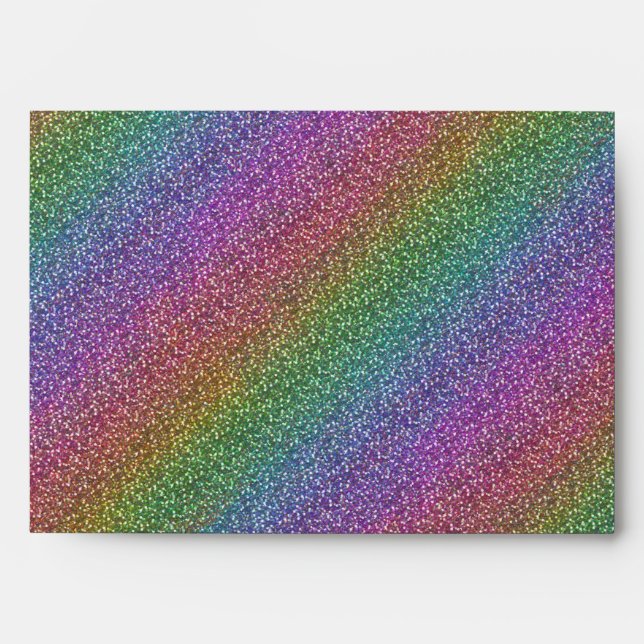 Fine Faux Glitter Sparkles Shiny Rainbow Diagonal Envelope (Front)