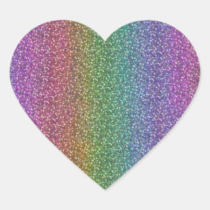Fine Faux Glitter Sparkles Shiny Rainbow Heart Sticker