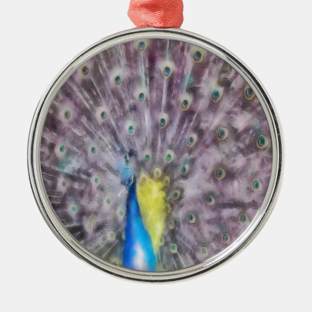 Fine Feather Peacock Mating Plumage Metal Tree Decoration (Front)