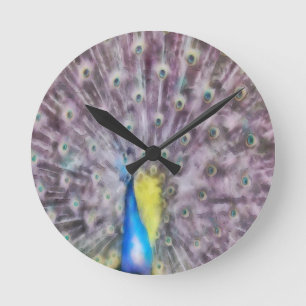 Fine Feather Peacock Mating Plumage Round Clock