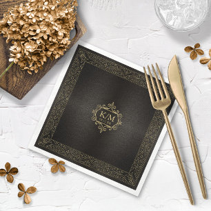 Fine Filigree Gold Border Wedding ID87 Napkin