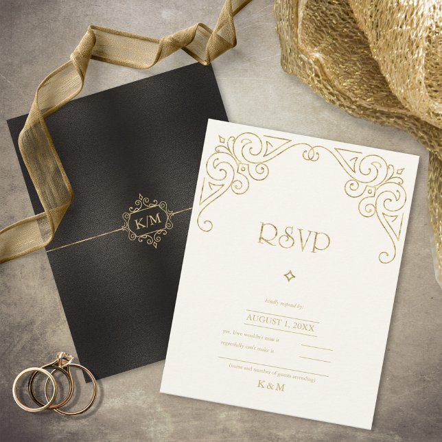 Fine Filigree Gold Wedding ID871 RSVP Card (Creator Uploaded)
