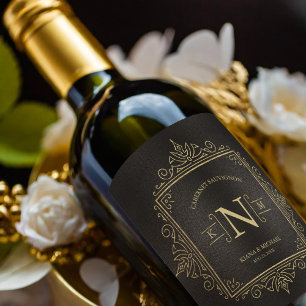 Fine Filigree Gold Wedding ID871 Wine Label