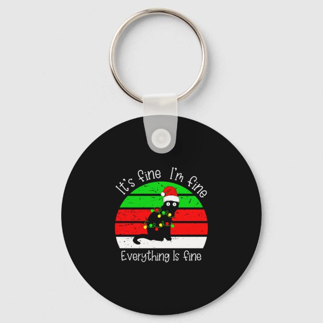 Fine fine everything is fine funny christmas cat key ring (Front)