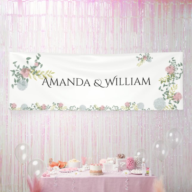Fine Floral Watercolor Wedding Banner (Party)