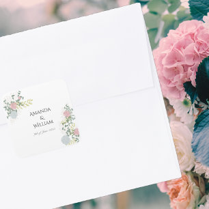Fine Floral Watercolor Wedding Square Sticker