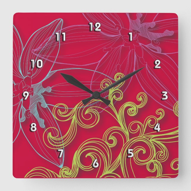 Fine Flower Cool Cute Girly Retro Floral Square Wall Clock (Front)