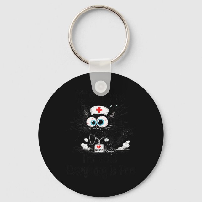 Fine - Funny Black Cat RN Paediatrics Nurse Key Ring (Front)