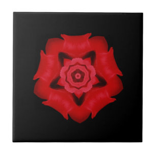 Fine geometric art pretty red star flower black ceramic tile