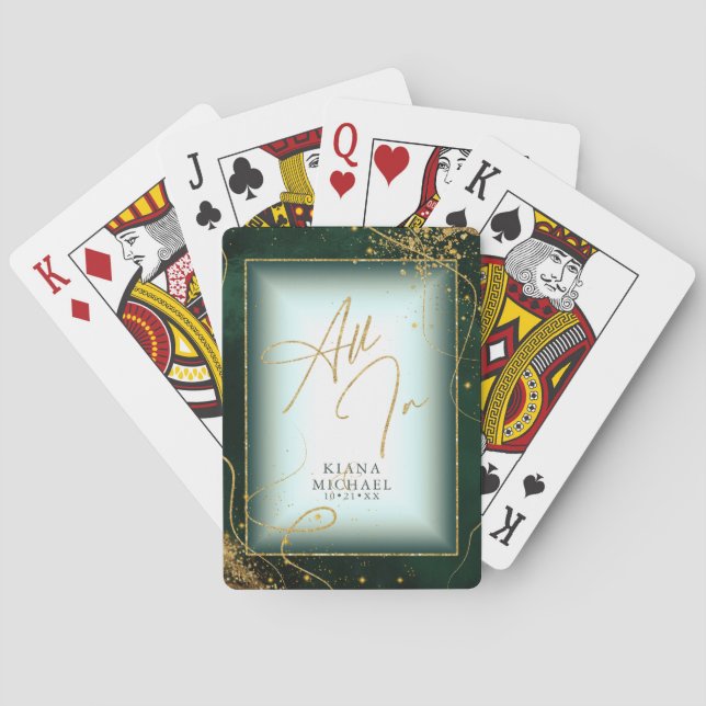 Fine Gold Lines Abstract Wedding All In Grn ID867 Playing Cards (Back)