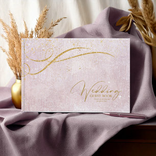 Fine Gold Lines Abstract Wedding Mauve ID867 Guest Book