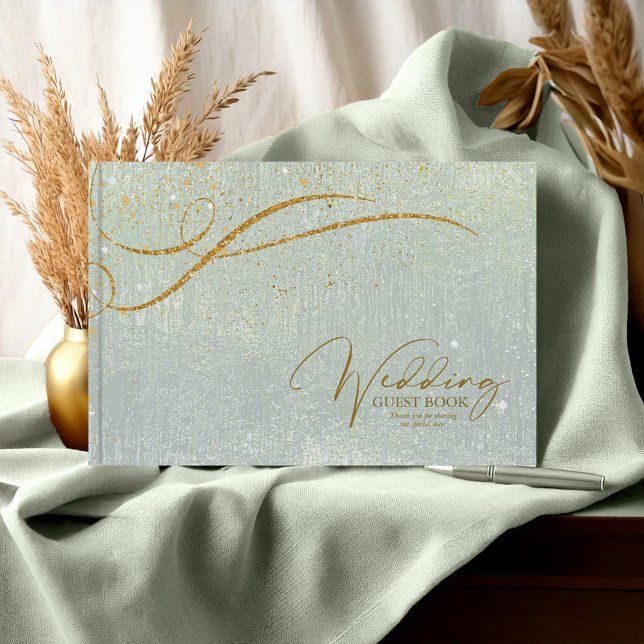 Fine Gold Lines Abstract Wedding Sage ID867 Guest Book (Creator Uploaded)