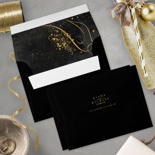 Fine Gold Lines Abstract Wedding V1 Black ID867  Envelope