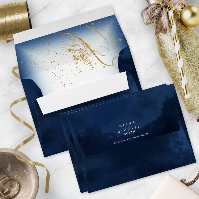 Fine Gold Lines Abstract Wedding V2 Navy ID867 Envelope (Interior/Back In Situ)