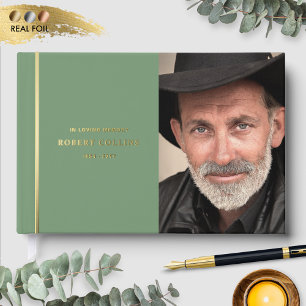 Fine Green and Real Foil, In Loving Memory Funeral Guest Book