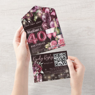 Fine Like Wine 40th Birthday Rsvp QR Code All In One Invitation
