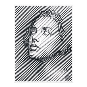 Fine Line Art Woman Portrait Black And White Fleec Photo Print