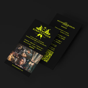 Fine Line Tattoo Artist Lime Yellow Tattooist Business Card