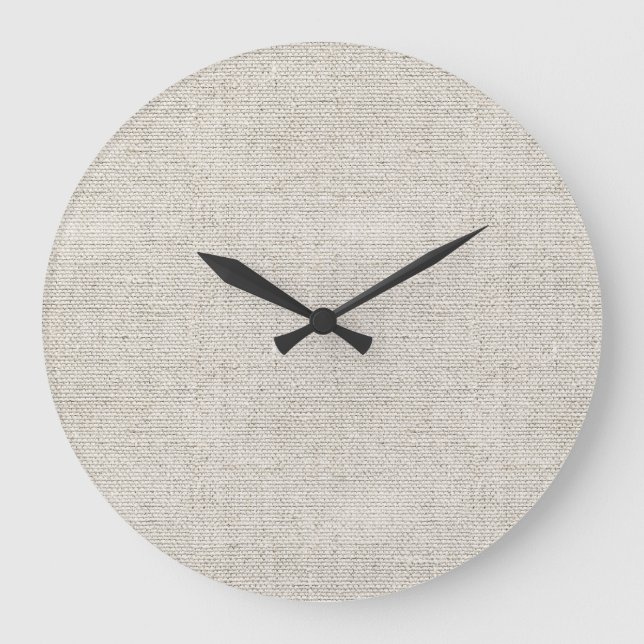 Fine Linen Fabric Light Neutral Modern Time Large Clock (Front)