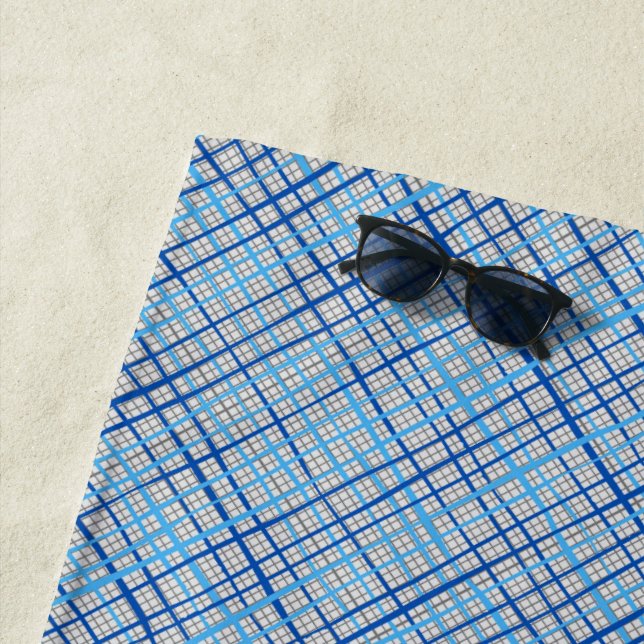 Fine lines Chequered pattern C08.Blue Offwhite BG Beach Towel (In Situ)