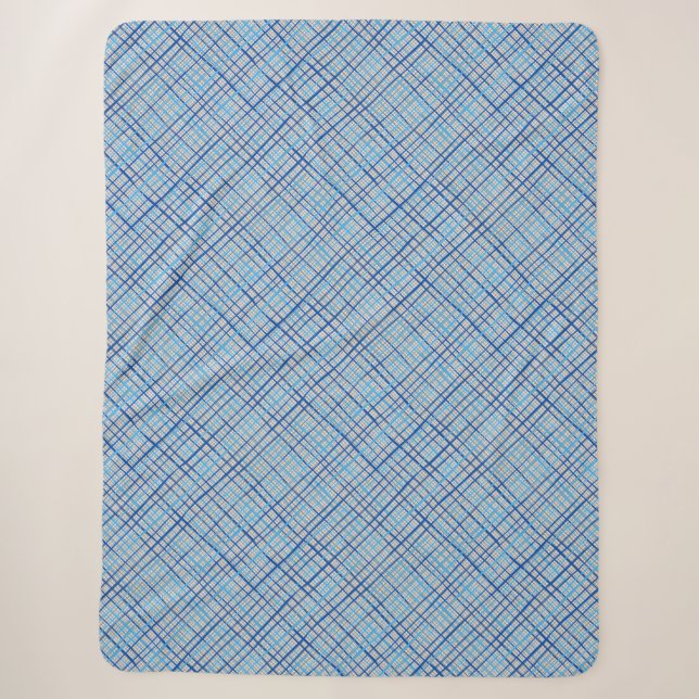 Fine lines Chequered pattern C08.Blue Offwhite BG Sherpa Blanket (Front)