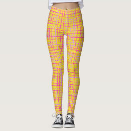 Fine lines Chequered pattern C09.pink on BYellow Leggings