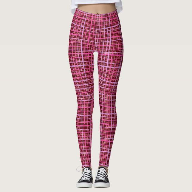 Fine lines Chequered pattern C09.pink on DRed BG Leggings (Front)