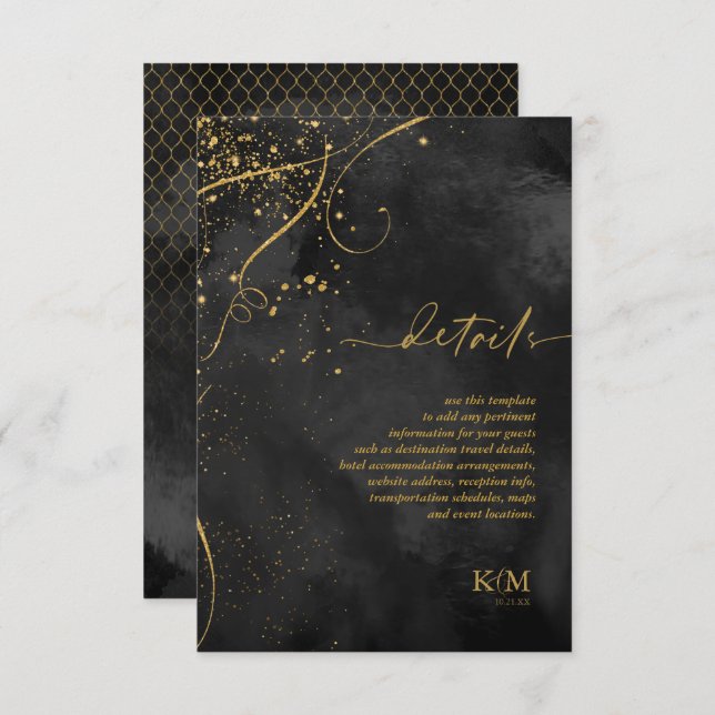 Fine Lines Gold Abstract Details Black ID867 Enclosure Card (Front/Back)