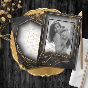 Fine Lines Gold Abstract Graduation Black ID907