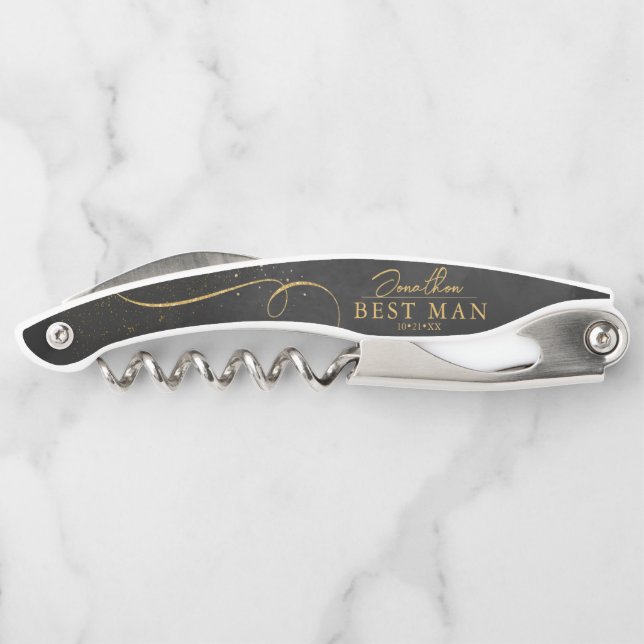 Fine Lines Gold Abstract Wedding Best Man Bl ID867 Corkscrew (Back)
