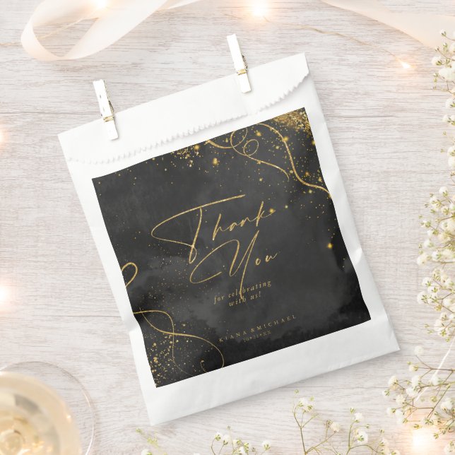 Fine Lines Gold Abstract Wedding Black ID867 Favour Bag (Clipped)
