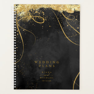 Fine Lines Gold Abstract Wedding Black ID867 Planner