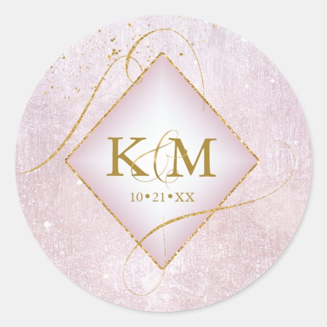 Fine Lines Gold Abstract Wedding Mauve ID867 Classic Round Sticker (Front)